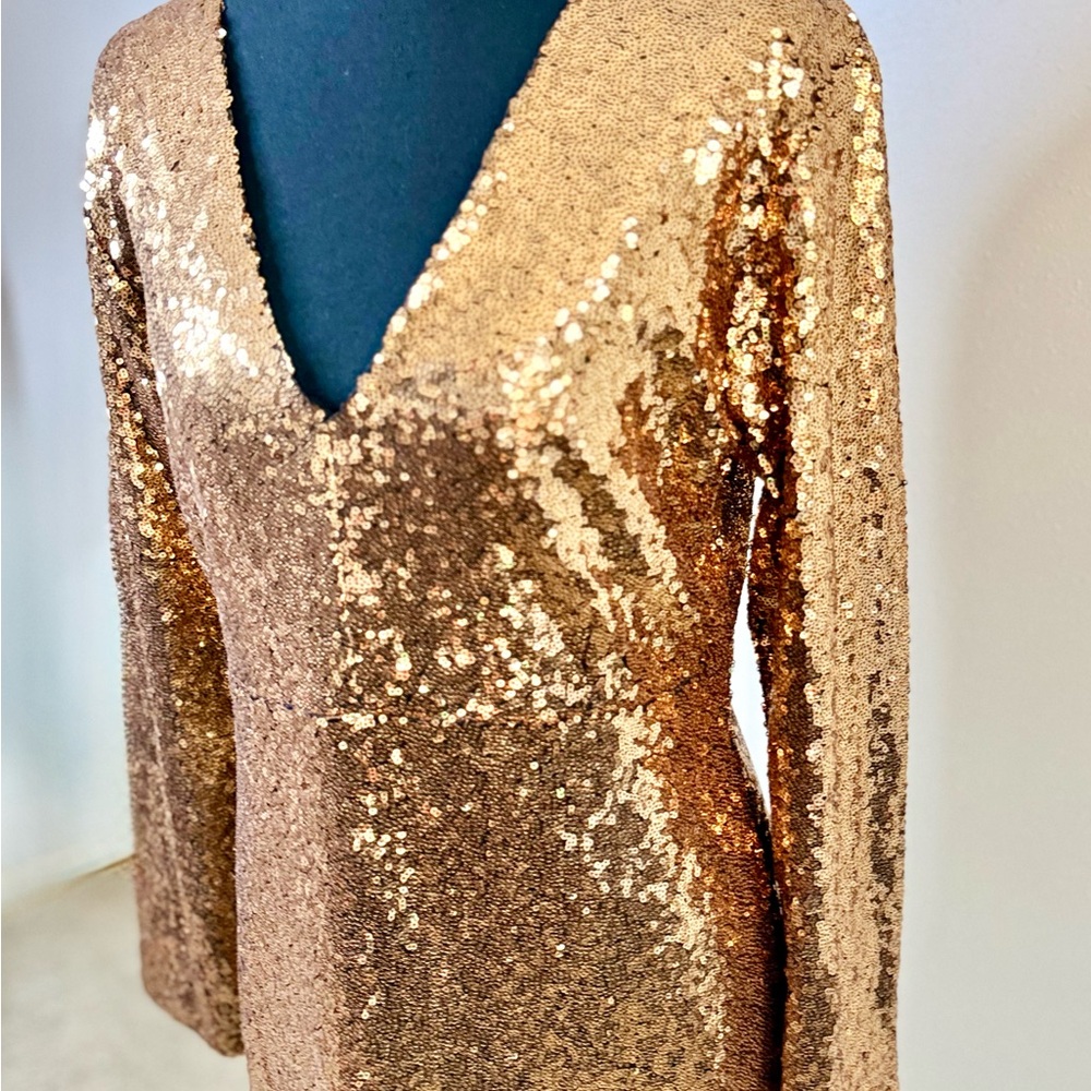 Gold Sequin Long Sleeve Bodycon Mini Dress NWT | Party Dress XL
